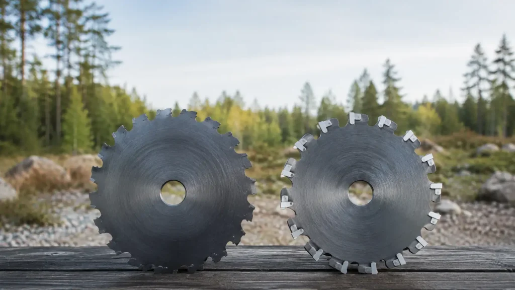 Sågklingor på rustikt träbord